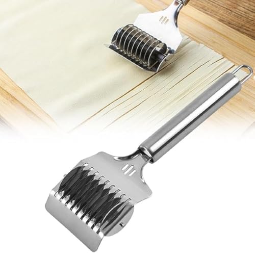 PUTHAK Stainless Steel Noodle Cutter Roller, Manual Noodle Makers Pasta Spaghetti Makers Portable Cutter Wheel, Noodle Lattice Roller Dough Cutter for Home Kitchen Cooking Tools - Image 1