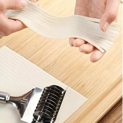 PUTHAK Stainless Steel Noodle Cutter Roller, Manual Noodle Makers Pasta Spaghetti Makers Portable Cutter Wheel, Noodle Lattice Roller Dough Cutter for Home Kitchen Cooking Tools - Image 2