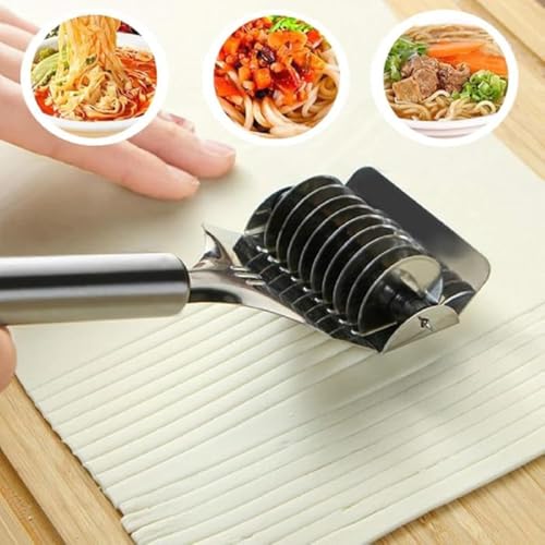 PUTHAK Stainless Steel Noodle Cutter Roller, Manual Noodle Makers Pasta Spaghetti Makers Portable Cutter Wheel, Noodle Lattice Roller Dough Cutter for Home Kitchen Cooking Tools - Image 3