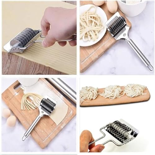 PUTHAK Stainless Steel Noodle Cutter Roller, Manual Noodle Makers Pasta Spaghetti Makers Portable Cutter Wheel, Noodle Lattice Roller Dough Cutter for Home Kitchen Cooking Tools - Image 4