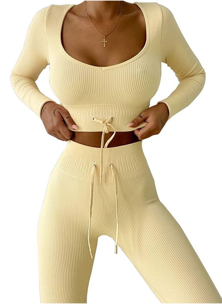 NIBEMINENT - Running fitness sportswear suit yoga two-piece set gather high waist hip hip slim stretch sports suit - Image 1