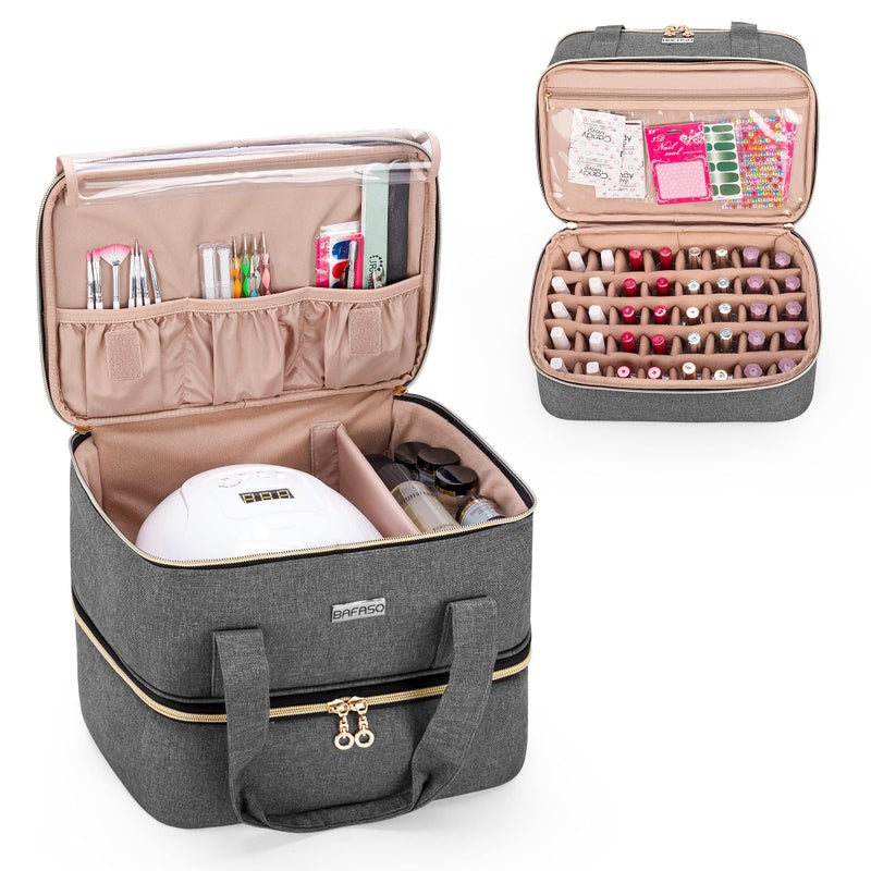 BAFASO Nail Polish Organizer Holds 40 Bottles 15ml  05 floz and a Nail Lamp Nail Polish Carrying Case with Manicure Tools Storage Sections Bag Only Gray