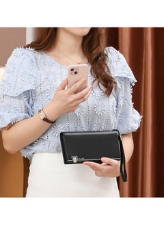 Elios Elios Women's Large Capacity PU Leather Clutch Wallet Card Phone Holder Organizer Ladies Purse with Wrist Strap (Black)  - Image 2