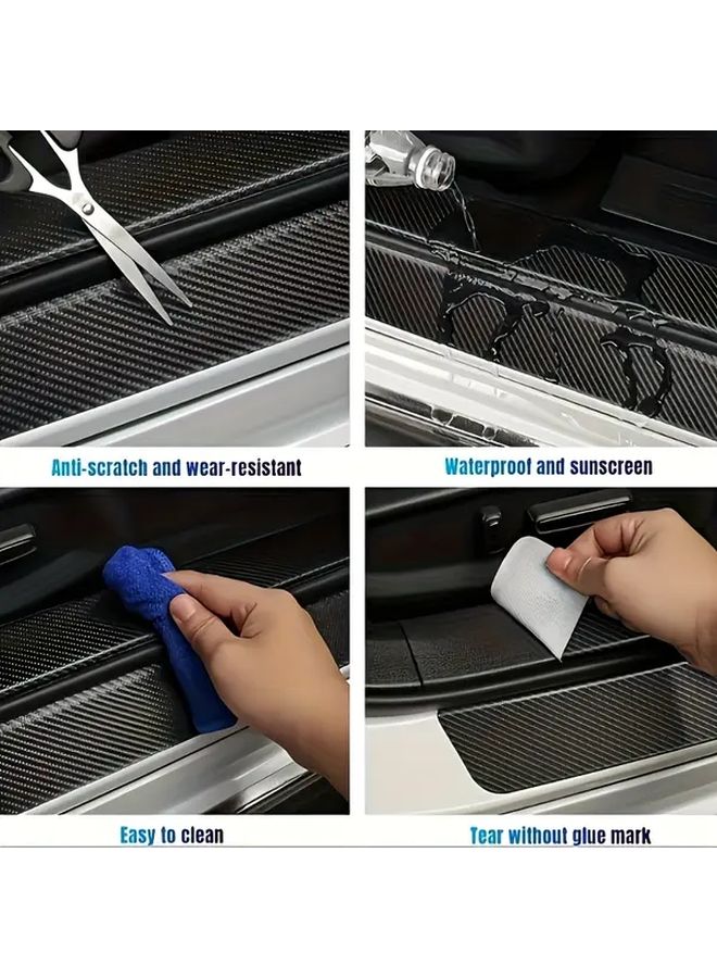 Short 2pcs Car Door Sill Guards Carbon Fiber Texture Scratch Resistant Easy Peel And Stick Installation - Image 4