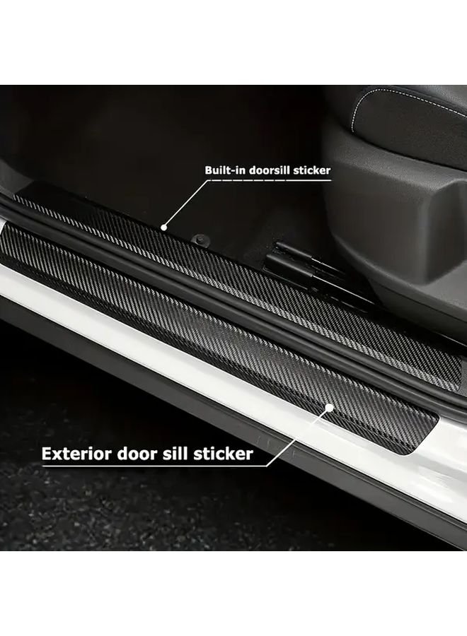 Short 2pcs Car Door Sill Guards Carbon Fiber Texture Scratch Resistant Easy Peel And Stick Installation - Image 5
