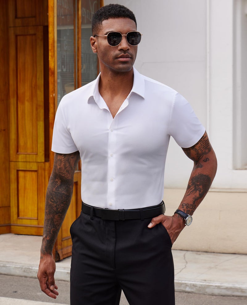 Lion Nardo Stretch Dress Shirts for Men Short Sleeve Slim Fit Casual Button Down Shirts Muscle Fit Men's Dress Shirts - Image 5