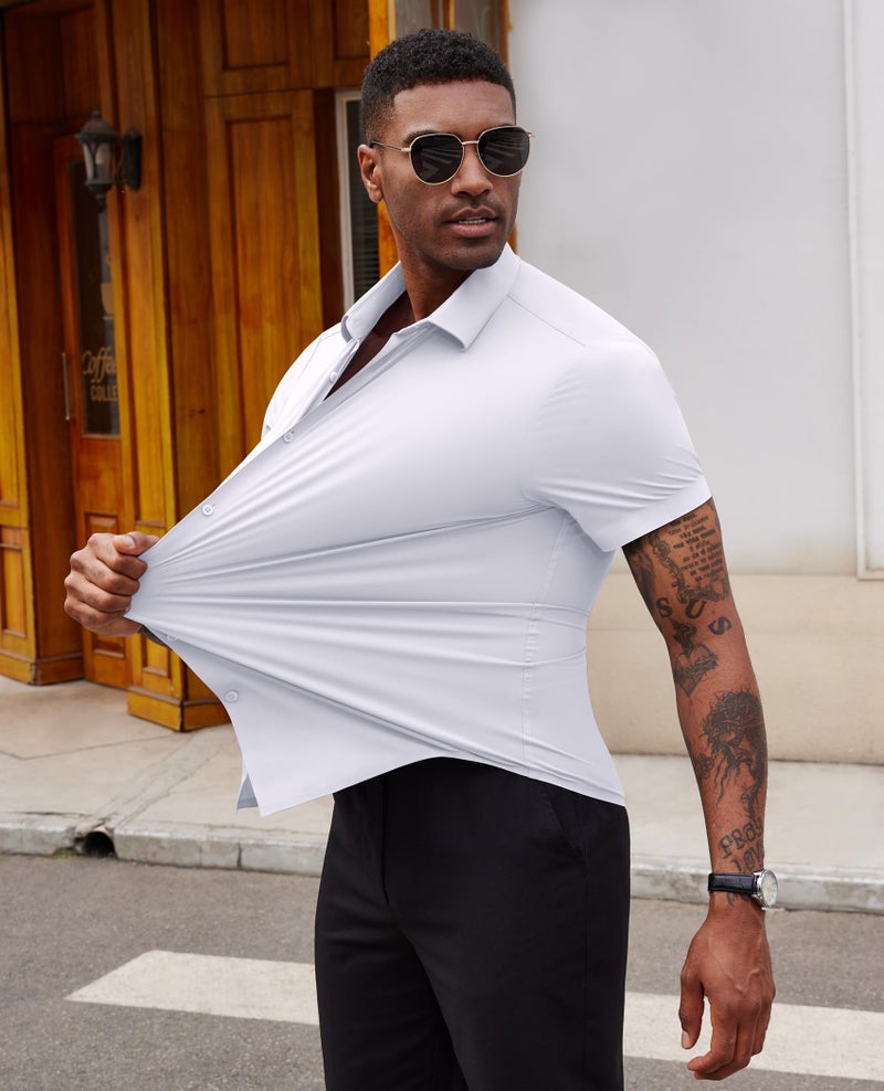 Lion Nardo Stretch Dress Shirts for Men Short Sleeve Slim Fit Casual Button Down Shirts Muscle Fit Men's Dress Shirts - Image 2