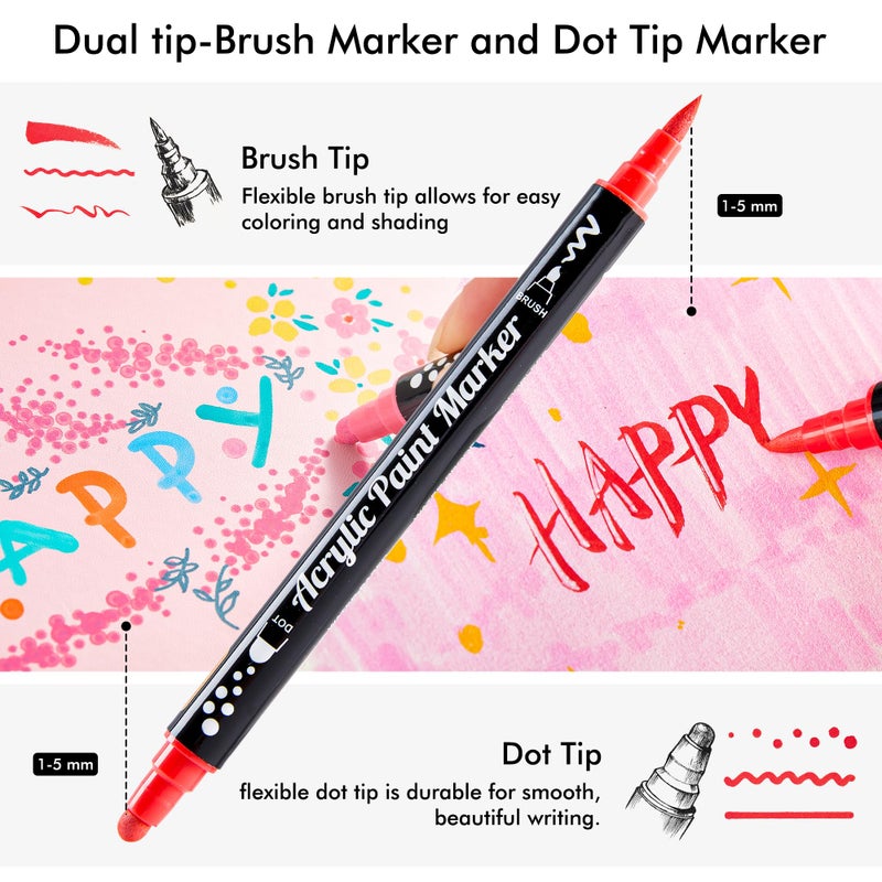 Shuttle Art 36 Colors Dual Tip Acrylic Paint Markers, Brush Tip and Dot Tip Acrylic Paint Pens for Rock Painting, Ceramic, Wood, Canvas, Plastic, Glass, Stone, Calligraphy, Card Making, DIY Crafts - Image 3
