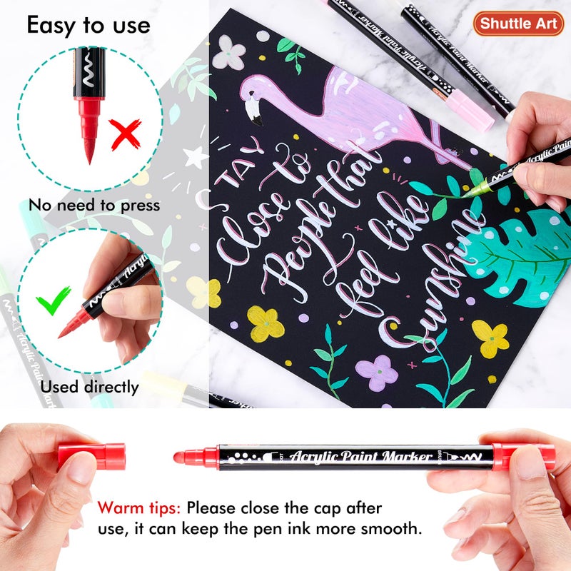 Shuttle Art 36 Colors Dual Tip Acrylic Paint Markers, Brush Tip and Dot Tip Acrylic Paint Pens for Rock Painting, Ceramic, Wood, Canvas, Plastic, Glass, Stone, Calligraphy, Card Making, DIY Crafts - Image 4