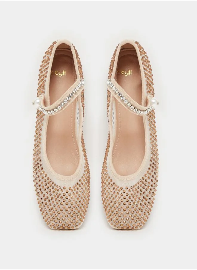 Styli Rhinestone Design Ballerina Shoes