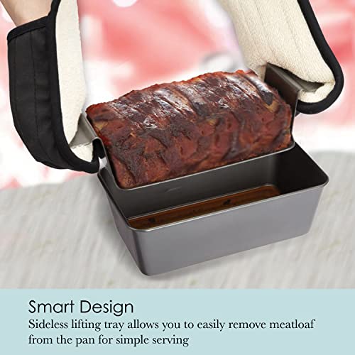 Chicago Metallic 2-Piece Healthy Meatloaf Pan with Draining Insert Professional Grade Non-Stick Carbon Steel Baking Pan with Lift and Serve Feature, 12.2 inch, Grey - Image 3