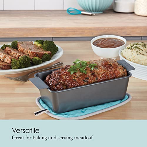 Chicago Metallic 2-Piece Healthy Meatloaf Pan with Draining Insert Professional Grade Non-Stick Carbon Steel Baking Pan with Lift and Serve Feature, 12.2 inch, Grey - Image 2
