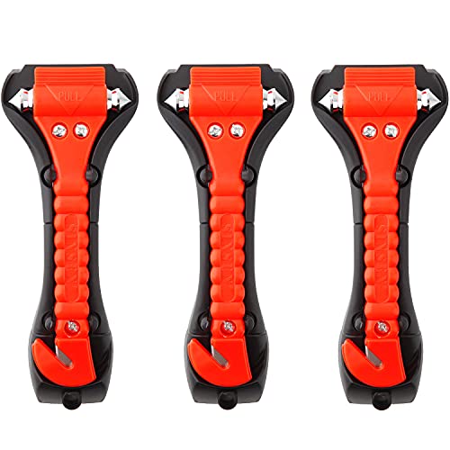 SINSEN Car Safety Hammer Set of 3 Emergency Escape Tool Auto Car Window Glass Hammer Breaker and Seat Belt Cutter Escape 2in1 for Family Rescue Auto Emergency Escape Tools 3 PCS