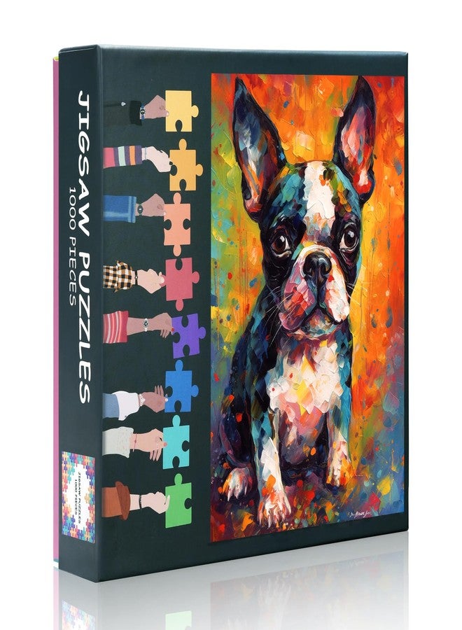 Rebotipy French Bulldog 1000-Piece Jigsaw Puzzle - 20 x28 inch Digital Art Style of a Dog Mindfulness Puzzles for Adults, Vintage Art Design with Intricate Details, Unique Gift for Parlour Games - Image 1