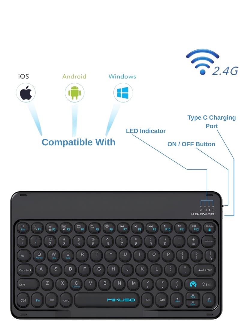 Mikuso Bluetooth Wireless Keyboard Ultra Slim, Rechargeable Keyboard with Type-C Fast Charging Port, 180mAh Long Battery Life, Portable Compact Silent Keyboard Compatible with Android, iPad, Tablets, Windows, Mac OS, Laptop, PC, Smartphone – Multi Device Bluetooth Keyboard for Home, Office & Travel - Image 2