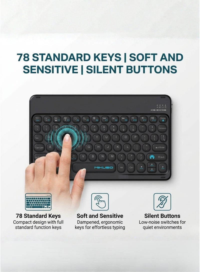 Mikuso Bluetooth Wireless Keyboard Ultra Slim, Rechargeable Keyboard with Type-C Fast Charging Port, 180mAh Long Battery Life, Portable Compact Silent Keyboard Compatible with Android, iPad, Tablets, Windows, Mac OS, Laptop, PC, Smartphone – Multi Device Bluetooth Keyboard for Home, Office & Travel - Image 3