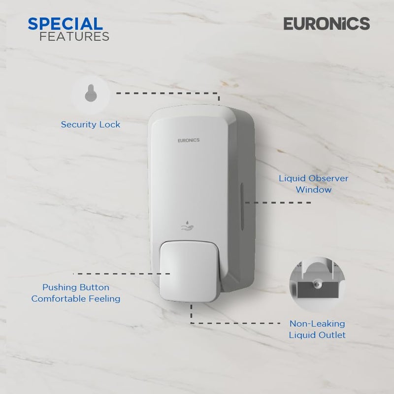EURONICS Plastic 1000 Ml Liquid Soap Dispenser For Bathroom & Offices | Wall Mounted | Es43,White - Image 2