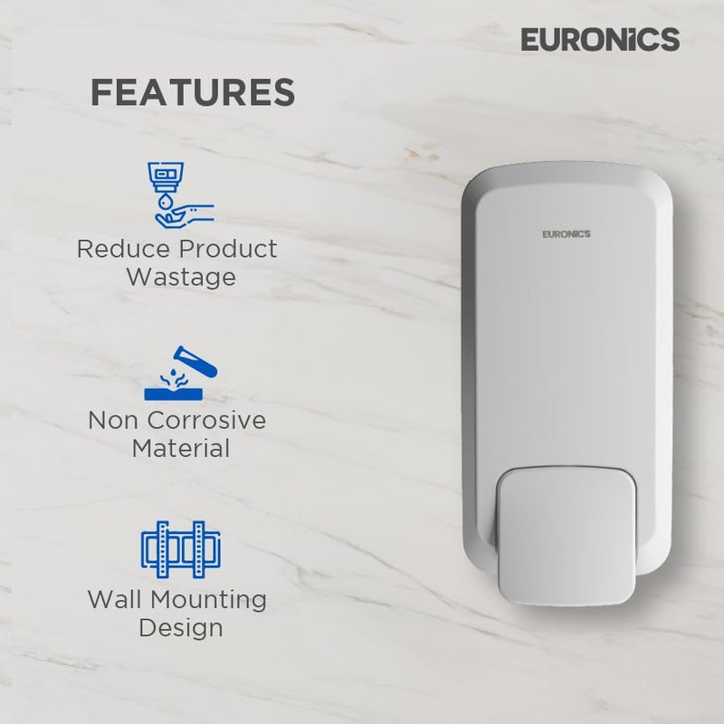 EURONICS Plastic 1000 Ml Liquid Soap Dispenser For Bathroom & Offices | Wall Mounted | Es43,White - Image 3