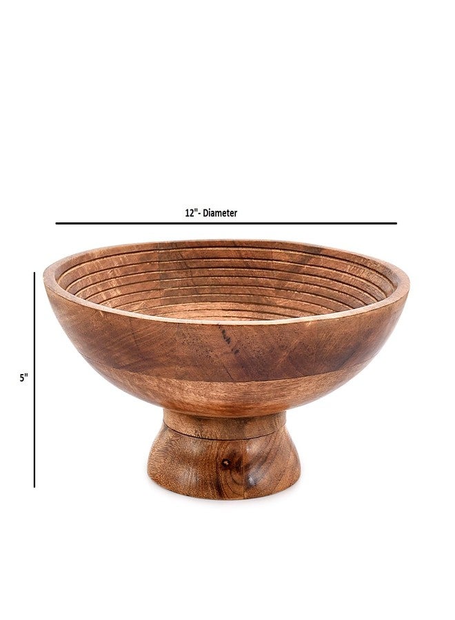 NIRMAN FRUIT BOWL Mango Wood Round Shaped Serving Bowl For Fruit,Dessert Platter Tray Dish Kitchen Dining Fruit,Dessert,Snack (12" x 12" x 5") - Image 5
