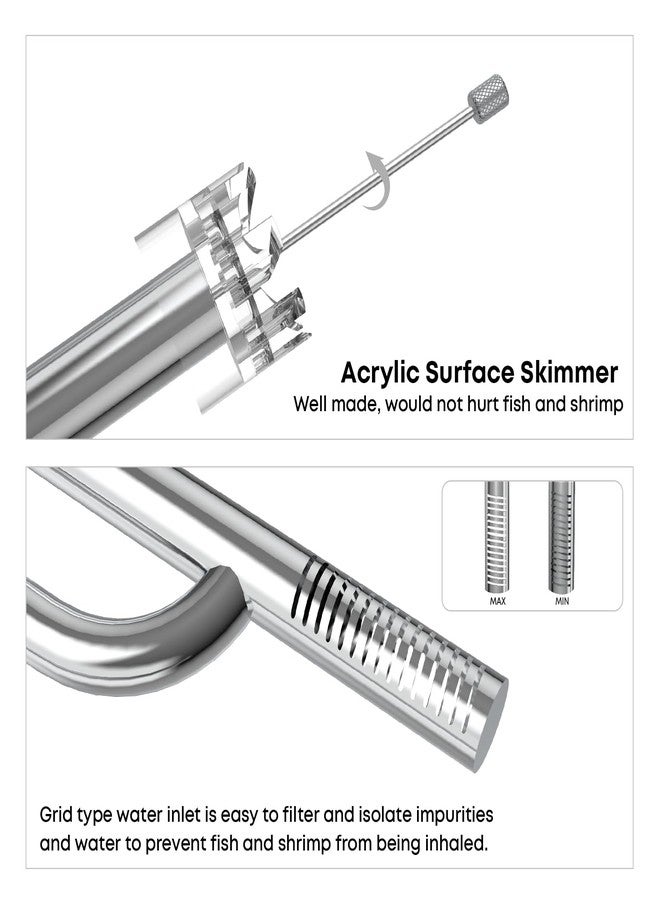 FZONE Aquarium Stainless Steel Skimmer Lily Pipes Inflow and Outflow with Spin Skimmer and Adjustable Rod for Aquarium Filter 1/2''(12/16mm) Tubing - Image 3