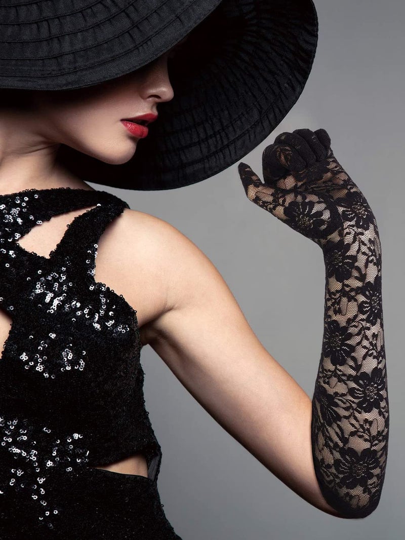 Anzailala Ladies Lace Gloves Full Finger Bridal Lace Gloves for Women - Image 3