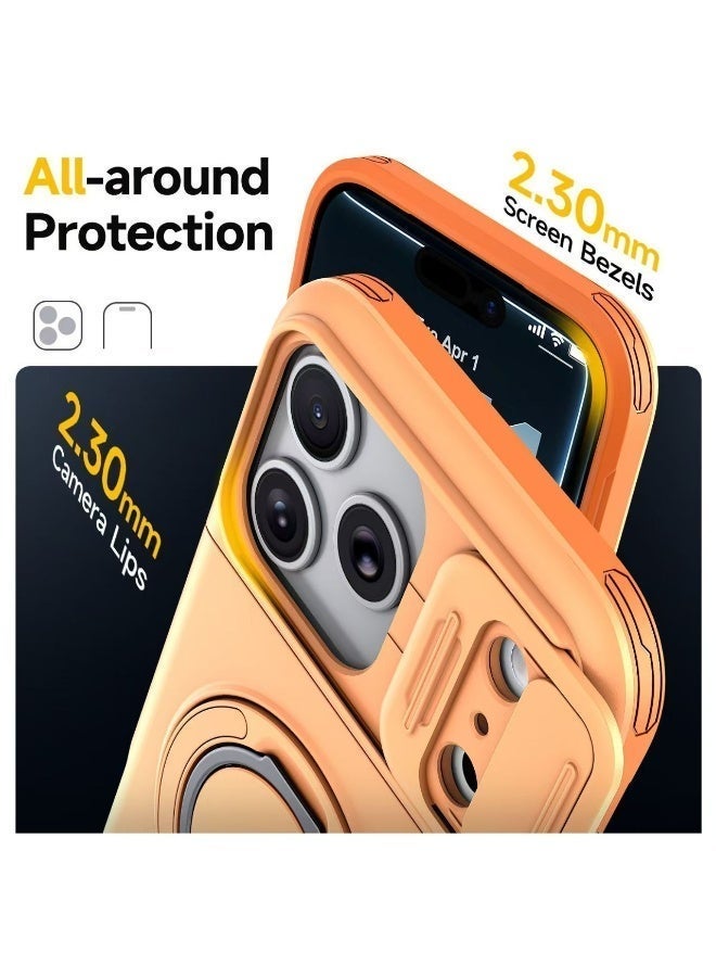 جراب حماية مقاوم للصدمات لهاتف iPhone 17 Pro Max مع غطاء منزلق للكاميرا، حامل حلقي مغناطيسي دوار 360 درجة، فتحة بطاقات مخفية، تصميم بملمس ناعم وحماية كاملة للزوايا - Image 5