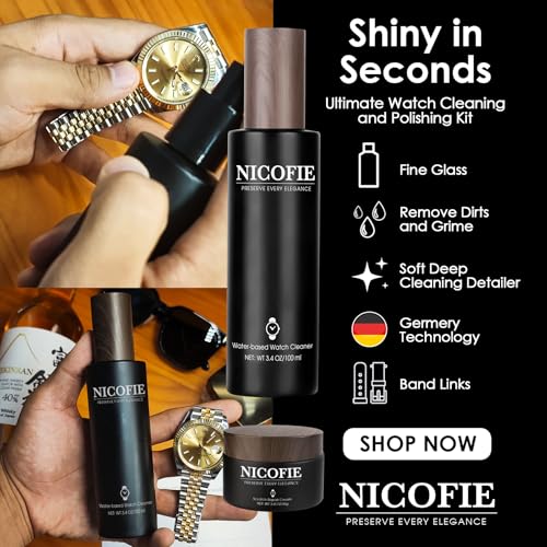 Nicofie Gold & Silver Steel Bracelet Watch Polishing Kit, Watch Cleaning Kit, Jewelry Cleaner for Metals, Crystals and Rubber - 1 x1.1oz Scratch Repair Cream, 2 x 3.4oz Cleaner, 3 x Microfiber Cloth, 2 x Wool and Hard Horn Brush, 1 x Sponge, 1 x Protection Tape - Image 3