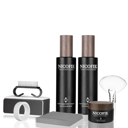 Nicofie Gold & Silver Steel Bracelet Watch Polishing Kit, Watch Cleaning Kit, Jewelry Cleaner for Metals, Crystals and Rubber - 1 x1.1oz Scratch Repair Cream, 2 x 3.4oz Cleaner, 3 x Microfiber Cloth, 2 x Wool and Hard Horn Brush, 1 x Sponge, 1 x Protection Tape - Image 1