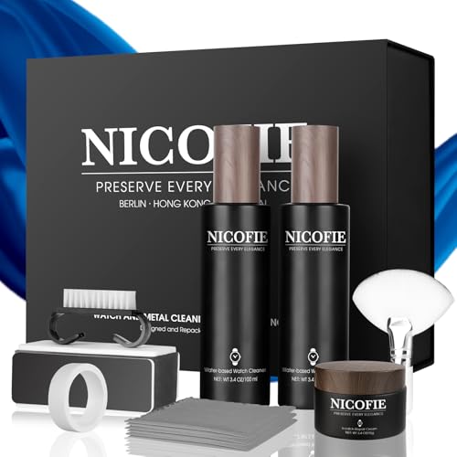 Nicofie Gold & Silver Steel Bracelet Watch Polishing Kit, Watch Cleaning Kit, Jewelry Cleaner for Metals, Crystals and Rubber - 1 x1.1oz Scratch Repair Cream, 2 x 3.4oz Cleaner, 3 x Microfiber Cloth, 2 x Wool and Hard Horn Brush, 1 x Sponge, 1 x Protection Tape - Image 2