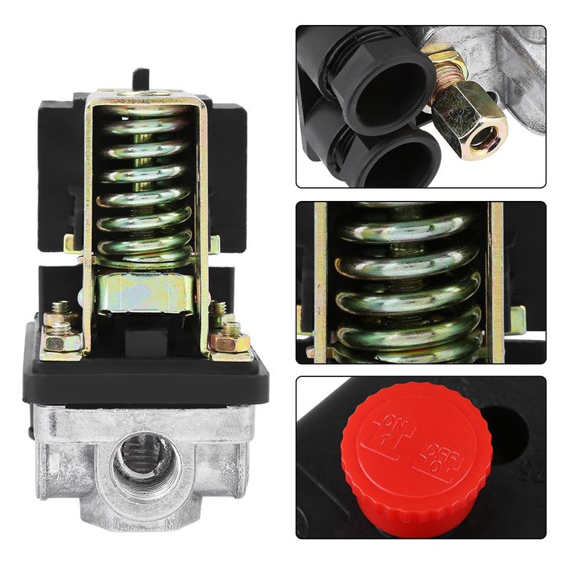 كلاراكو مفتاح التحكم في ضغط ضاغط الهواء عالي التحمل، ضغط ضاغط الهواء عن طريق التحكم في المفتاح بأربعة منافذ 90 رطل/بوصة مربعة -120 رطل/بوصة مربعة - Image 4