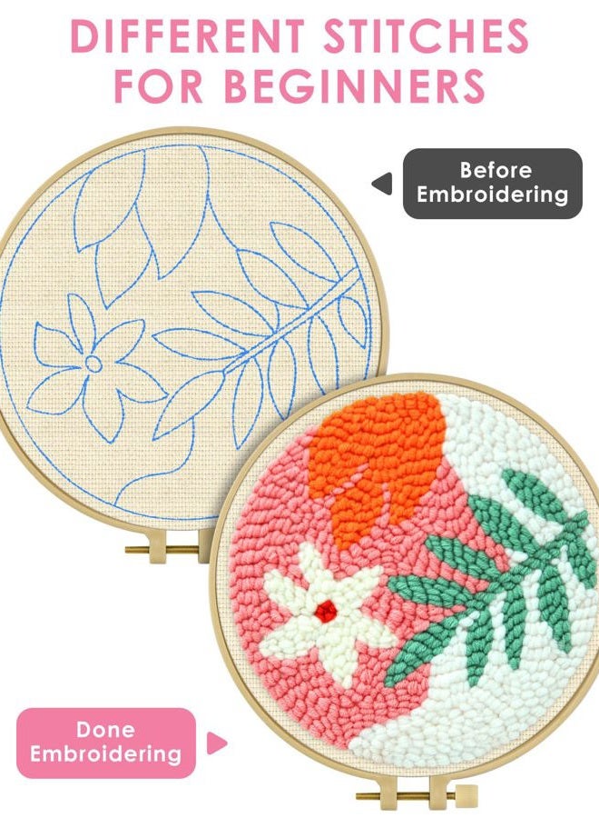 TINDTOP Punch Needle Kits, Punch Embroidery Kits for Adults Beginner, Tool with Punch Needle Fabric, Hoops, Yarns and Sewing Needles - Image 3