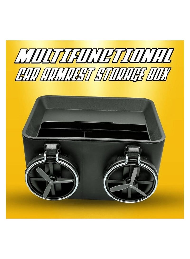 MOB Car Arm Rest Drink Holder Cup Holder, Multifunction Car Armrest Storage Box Organizer Black With Silver - Image 1