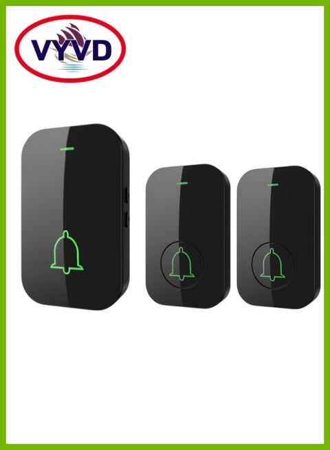 Waterproof Wireless Doorbell with LED Flash, Over 1000 Feet Range, 60 Sounds and 5 Levels of Volume, Cordless Doorbell for Home, Office, Apartment, Hotel, Warehouse and Anti-Theft Black 2 transmitters, 1 receiver