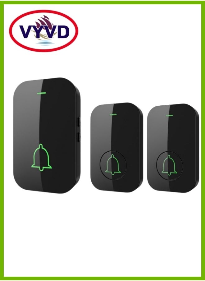 VarietyVoyageD - Waterproof Wireless Doorbell with LED Flash, Over 1000 Feet Range, 60 Sounds and 5 Levels of Volume, Cordless Doorbell for Home, Office, Apartment, Hotel, Warehouse and Anti-Theft Black 2 transmitters, 1 receiver - Image 1