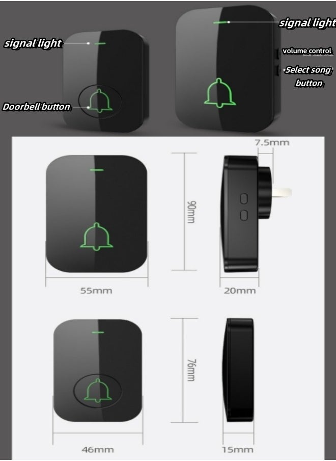 VarietyVoyageD - Waterproof Wireless Doorbell with LED Flash, Over 1000 Feet Range, 60 Sounds and 5 Levels of Volume, Cordless Doorbell for Home, Office, Apartment, Hotel, Warehouse and Anti-Theft Black 2 transmitters, 1 receiver - Image 1