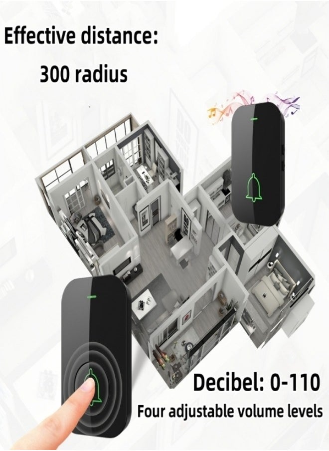 VarietyVoyageD - Waterproof Wireless Doorbell with LED Flash, Over 1000 Feet Range, 60 Sounds and 5 Levels of Volume, Cordless Doorbell for Home, Office, Apartment, Hotel, Warehouse and Anti-Theft Black 2 transmitters, 1 receiver - Image 1