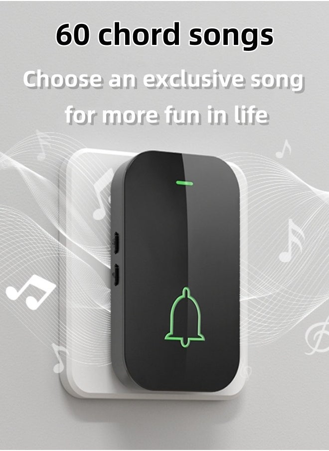 VarietyVoyageD - Waterproof Wireless Doorbell with LED Flash, Over 1000 Feet Range, 60 Sounds and 5 Levels of Volume, Cordless Doorbell for Home, Office, Apartment, Hotel, Warehouse and Anti-Theft Black 2 transmitters, 1 receiver - Image 1