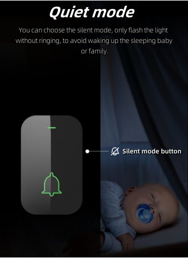 VarietyVoyageD - Waterproof Wireless Doorbell with LED Flash, Over 1000 Feet Range, 60 Sounds and 5 Levels of Volume, Cordless Doorbell for Home, Office, Apartment, Hotel, Warehouse and Anti-Theft Black 2 transmitters, 1 receiver - Image 1
