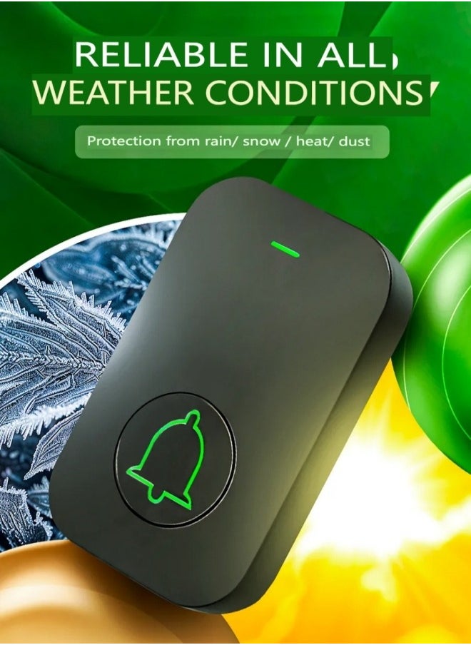 VarietyVoyageD - Waterproof Wireless Doorbell with LED Flash, Over 1000 Feet Range, 60 Sounds and 5 Levels of Volume, Cordless Doorbell for Home, Office, Apartment, Hotel, Warehouse and Anti-Theft Black 2 transmitters, 1 receiver - Image 1