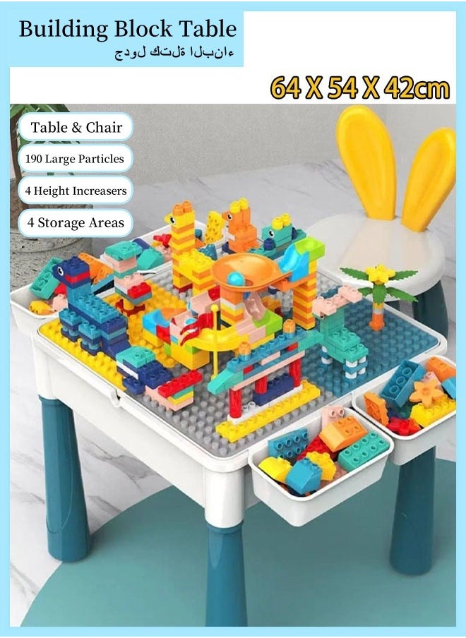 Toddlers Activity Table Kids Activity Table and Chair Set With 190 Pcs Large Building Blocks Sand Water Table Kids Learning Play Table Toys for Girls Boys Toddler  - Image 1