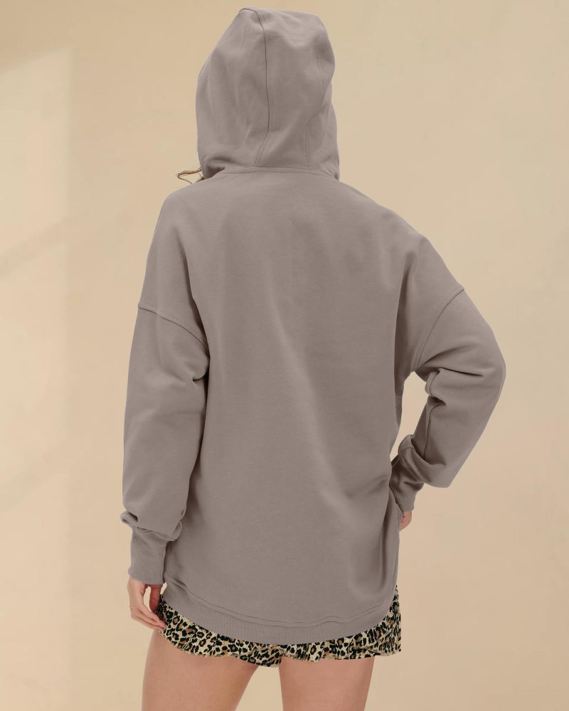 Locachy Womens Oversized Sweatshirt Hoodies Button Henley Neck Pullover Tops Fashion Outfits Clothes Coffee Grey M - Image 2