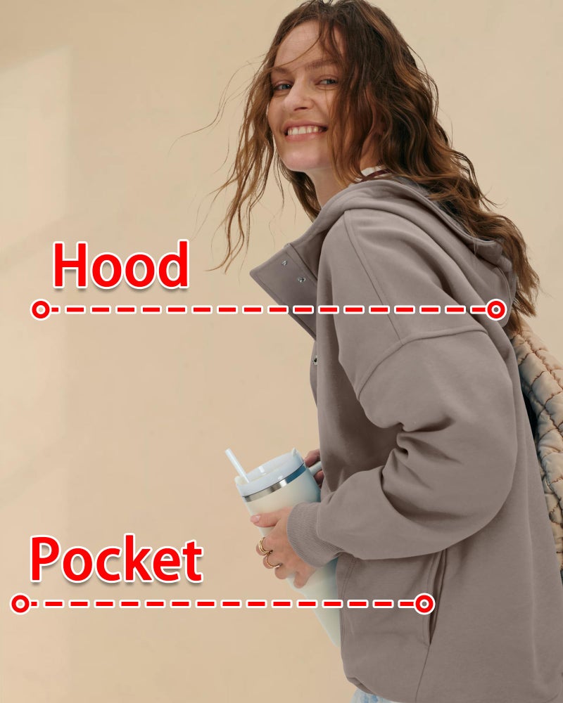 Locachy Womens Oversized Sweatshirt Hoodies Button Henley Neck Pullover Tops Fashion Outfits Clothes Coffee Grey M - Image 5