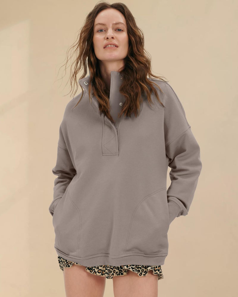 Locachy Womens Oversized Sweatshirt Hoodies Button Henley Neck Pullover Tops Fashion Outfits Clothes Coffee Grey M - Image 3