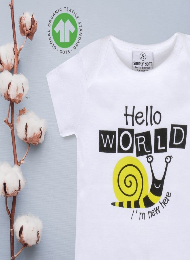 Simply Soft Baby Onesie for Newborn to 12 Months,Soft Cotton Bodysuit with “Hello World” Print - 220 GSM | Unisex | Comfortable & Breathable baby clothes - Image 3