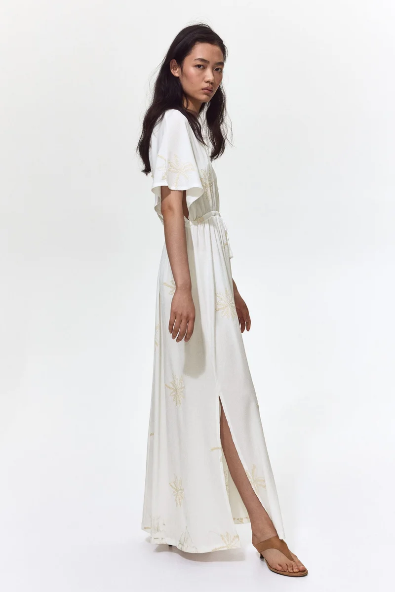 H&M Embroidered drawstring dress