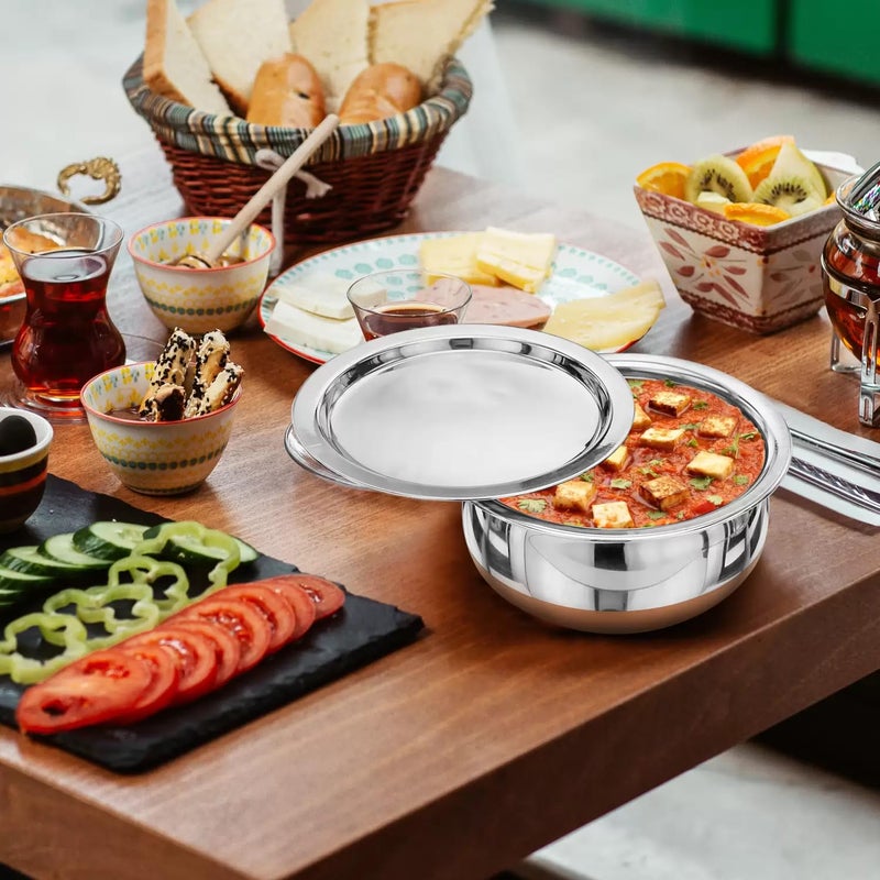 Nirvika Stainless Steel Handi Copper Bottom Handi Set with Lid cookware Serving Bowl Sauce & Milk Pan Tea & Coffee Pot tapeli patila (5 Pieces, 500ml, 800ml, 1000ml, 1200 ml, 1500 ml) - Image 4