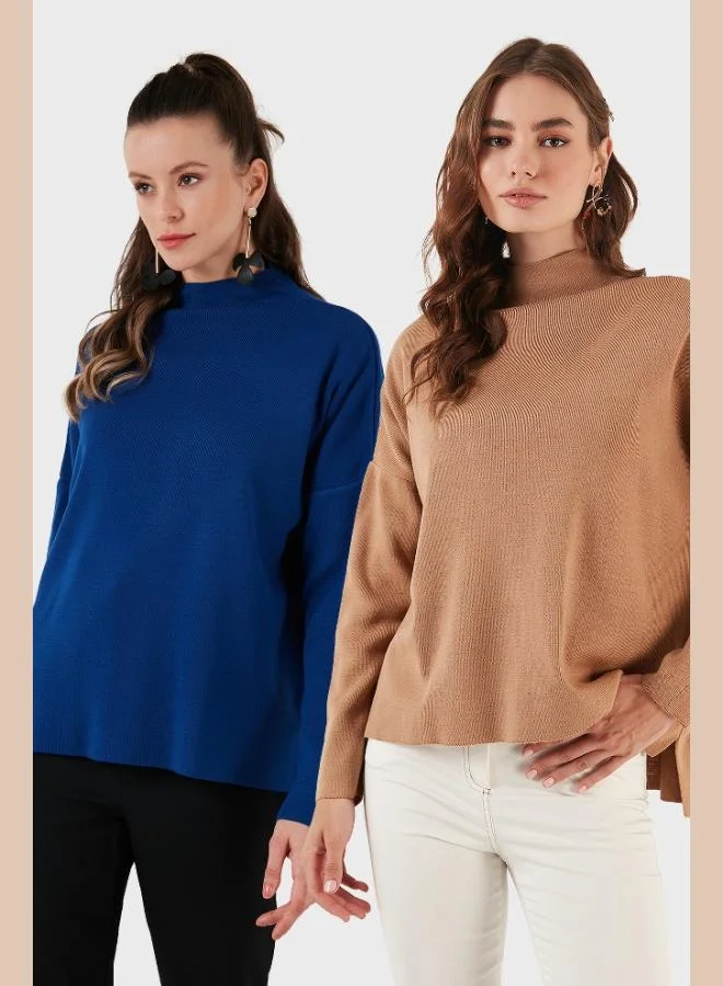 Lela Lela Cotton Long Back Standing Collar 2-Pack Knitwear Sweater Women's SWEATER 4615002S2