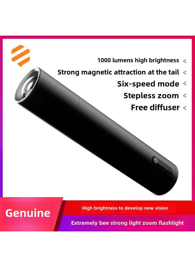 Strong Light Flashlight Zoom Outdoor Camping Style Super Bright Multi-function Rechargeable Bicycle Home Portable Lighting-Product Specifications:Extremely Strong Light Zoom Flashlight Black  - Image 2