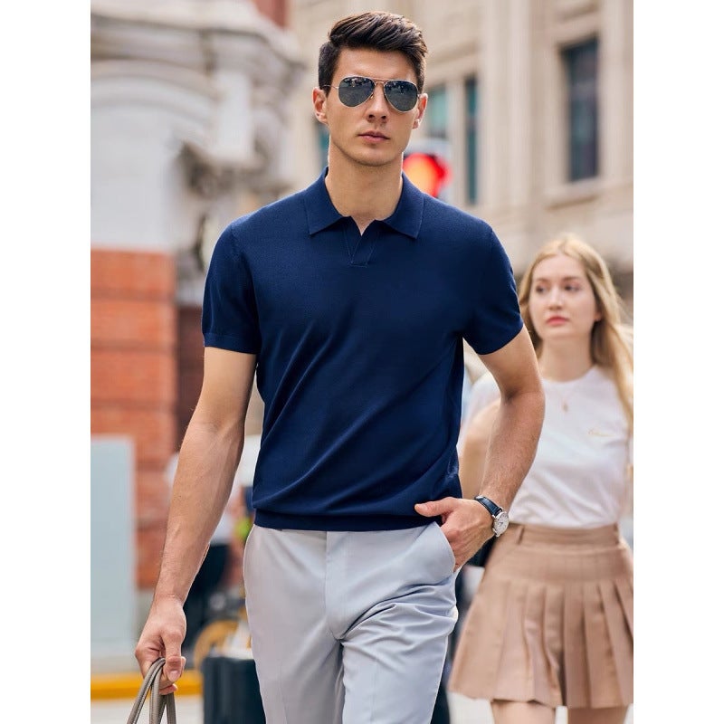 Men's Knitted Short Sleeve Polo Shirt with Cooling Feel Notch Collar - Image 4