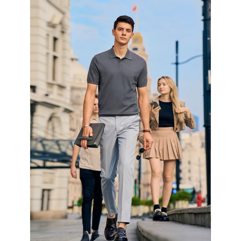 Men's Knitted Short Sleeve Polo Shirt with Cooling Feel Notch Collar - Image 2